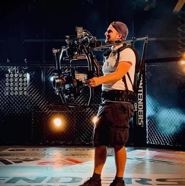 Alex operating a stabilized cinema camera rig